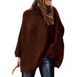 PRETTYGARDEN Women’s 2026 Fall Turtleneck Oversized Sweaters Long Sleeve Chunky Knit Pullover Tops Winter Fashion Clothes(Dark Brown)