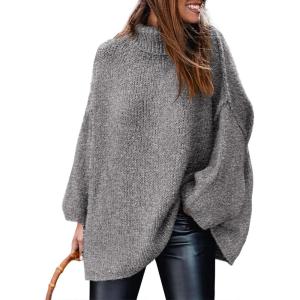 PRETTYGARDEN Women’s 2026 Fall Turtleneck Oversized Sweaters Long Sleeve Chunky Knit Pullover Tops Winter Fashion Clothes(Grey)