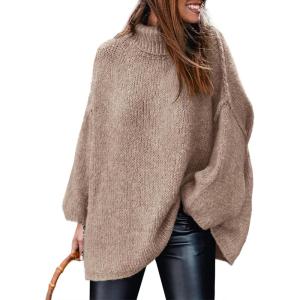 PRETTYGARDEN Women’s 2026 Fall Turtleneck Oversized Sweaters Long Sleeve Chunky Knit Pullover Tops Winter Fashion Clothes(Khaki)