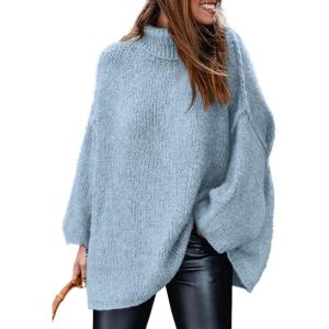 PRETTYGARDEN Women’s 2026 Fall Turtleneck Oversized Sweaters Long Sleeve Chunky Knit Pullover Tops Winter Fashion Clothes(Light Blue)