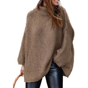 PRETTYGARDEN Women’s 2026 Fall Turtleneck Oversized Sweaters Long Sleeve Chunky Knit Pullover Tops Winter Fashion Clothes(Light Brown)