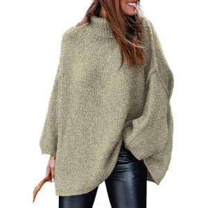 PRETTYGARDEN Women’s 2026 Fall Turtleneck Oversized Sweaters Long Sleeve Chunky Knit Pullover Tops Winter Fashion Clothes(Light Green)
