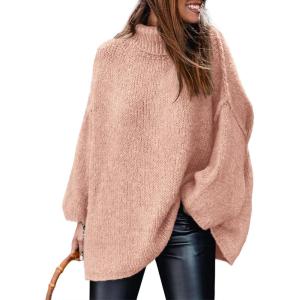 PRETTYGARDEN Women’s 2026 Fall Turtleneck Oversized Sweaters Long Sleeve Chunky Knit Pullover Tops Winter Fashion Clothes(Light Pink)
