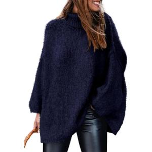 PRETTYGARDEN Women’s 2026 Fall Turtleneck Oversized Sweaters Long Sleeve Chunky Knit Pullover Tops Winter Fashion Clothes(Navy Blue)