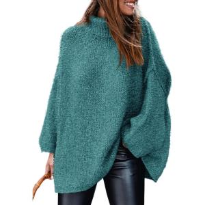 PRETTYGARDEN Women’s 2026 Fall Turtleneck Oversized Sweaters Long Sleeve Chunky Knit Pullover Tops Winter Fashion Clothes(Teal)