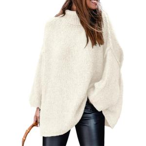 PRETTYGARDEN Women’s 2026 Fall Turtleneck Oversized Sweaters Long Sleeve Chunky Knit Pullover Tops Winter Fashion Clothes(White)