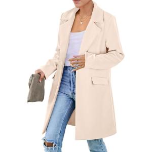 PRETTYGARDEN Women’s 2026 Spring Fall Long Blazer Jackets Long Sleeve Lapel Pockets Loose Fit Work Casual Blazers Outerwear(Beige)