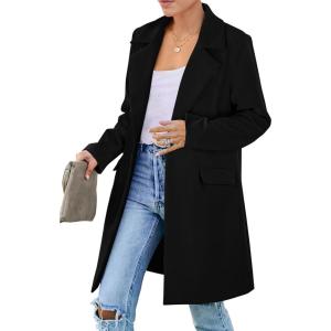 PRETTYGARDEN Women’s 2026 Spring Fall Long Blazer Jackets Long Sleeve Lapel Pockets Loose Fit Work Casual Blazers Outerwear(Black)