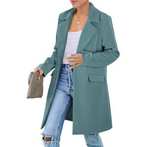 PRETTYGARDEN Women’s 2026 Spring Fall Long Blazer Jackets Long Sleeve Lapel Pockets Loose Fit Work Casual Blazers Outerwear(Blue Green)
