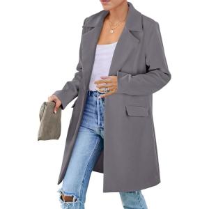 PRETTYGARDEN Women’s 2026 Spring Fall Long Blazer Jackets Long Sleeve Lapel Pockets Loose Fit Work Casual Blazers Outerwear(Grey)