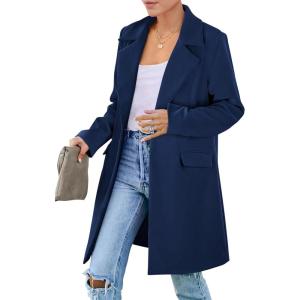 PRETTYGARDEN Women’s 2026 Spring Fall Long Blazer Jackets Long Sleeve Lapel Pockets Loose Fit Work Casual Blazers Outerwear(Navy)
