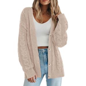 PRETTYGARDEN Womens Chunky Cardigan Sweaters 2025 Fall Oversized Cable Knit Long Sleeve Open Front Cardigans Winter Clothing(Apricot)