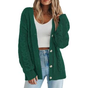 PRETTYGARDEN Womens Chunky Cardigan Sweaters 2025 Fall Oversized Cable Knit Long Sleeve Open Front Cardigans Winter Clothing(Dark Green)