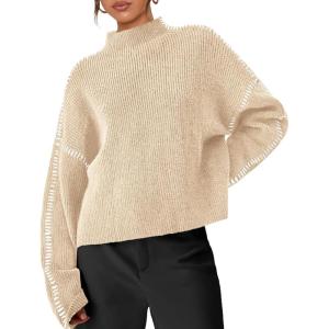PRETTYGARDEN Women’s Chunky Knit Sweaters 2026 Fall Long Sleeve Mock Neck Oversized Pullover Tops Winter Fashion Clothes(Apricot)