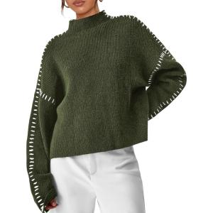 PRETTYGARDEN Women’s Chunky Knit Sweaters 2026 Fall Long Sleeve Mock Neck Oversized Pullover Tops Winter Fashion Clothes(Army Green)