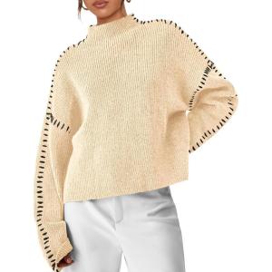 PRETTYGARDEN Women’s Chunky Knit Sweaters 2026 Fall Long Sleeve Mock Neck Oversized Pullover Tops Winter Fashion Clothes(Beige)