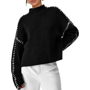 PRETTYGARDEN Women’s Chunky Knit Sweaters 2026 Fall Long Sleeve Mock Neck Oversized Pullover Tops Winter Fashion Clothes(Black)