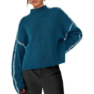 PRETTYGARDEN Women’s Chunky Knit Sweaters 2026 Fall Long Sleeve Mock Neck Oversized Pullover Tops Winter Fashion Clothes(Blue Green)