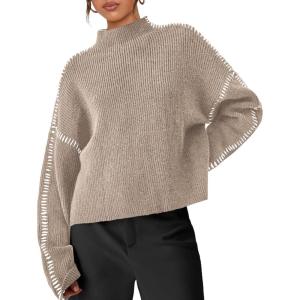 PRETTYGARDEN Women’s Chunky Knit Sweaters 2026 Fall Long Sleeve Mock Neck Oversized Pullover Tops Winter Fashion Clothes(Camel)