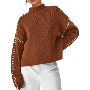 PRETTYGARDEN Women’s Chunky Knit Sweaters 2026 Fall Long Sleeve Mock Neck Oversized Pullover Tops Winter Fashion Clothes(Caramel)