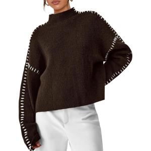 PRETTYGARDEN Women’s Chunky Knit Sweaters 2026 Fall Long Sleeve Mock Neck Oversized Pullover Tops Winter Fashion Clothes(Coffee)