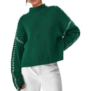 PRETTYGARDEN Women’s Chunky Knit Sweaters 2026 Fall Long Sleeve Mock Neck Oversized Pullover Tops Winter Fashion Clothes(Dark Green)