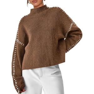PRETTYGARDEN Women’s Chunky Knit Sweaters 2026 Fall Long Sleeve Mock Neck Oversized Pullover Tops Winter Fashion Clothes(Khaki)