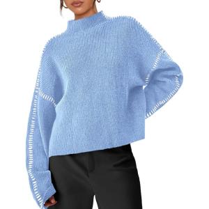 PRETTYGARDEN Women’s Chunky Knit Sweaters 2026 Fall Long Sleeve Mock Neck Oversized Pullover Tops Winter Fashion Clothes(Light Blue)