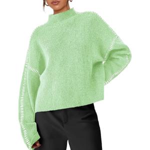 PRETTYGARDEN Women’s Chunky Knit Sweaters 2026 Fall Long Sleeve Mock Neck Oversized Pullover Tops Winter Fashion Clothes(Light Green)