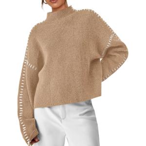 PRETTYGARDEN Women’s Chunky Knit Sweaters 2026 Fall Long Sleeve Mock Neck Oversized Pullover Tops Winter Fashion Clothes(Light Khaki)
