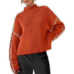 PRETTYGARDEN Women’s Chunky Knit Sweaters 2026 Fall Long Sleeve Mock Neck Oversized Pullover Tops Winter Fashion Clothes(Rust Red)