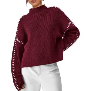 PRETTYGARDEN Women’s Chunky Knit Sweaters 2026 Fall Long Sleeve Mock Neck Oversized Pullover Tops Winter Fashion Clothes(Wine Red)