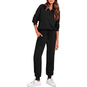 PRETTYGARDEN Women’s Fall 2 Piece Lounge Sets Zip Up Sweatshirt Jogger Pants Sweat Track Suits Travel Outfit Winter Clothing(Black)