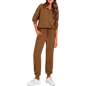 PRETTYGARDEN Women’s Fall 2 Piece Lounge Sets Zip Up Sweatshirt Jogger Pants Sweat Track Suits Travel Outfit Winter Clothing(Brown)
