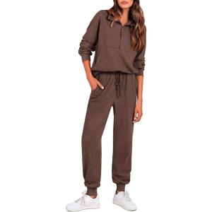 PRETTYGARDEN Women’s Fall 2 Piece Lounge Sets Zip Up Sweatshirt Jogger Pants Sweat Track Suits Travel Outfit Winter Clothing(Coffee)