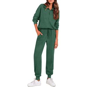 PRETTYGARDEN Women’s Fall 2 Piece Lounge Sets Zip Up Sweatshirt Jogger Pants Sweat Track Suits Travel Outfit Winter Clothing(Dark Green)