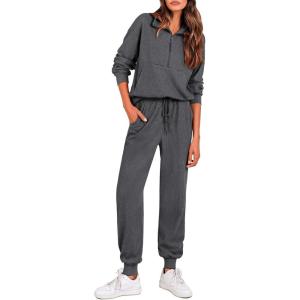 PRETTYGARDEN Women’s Fall 2 Piece Lounge Sets Zip Up Sweatshirt Jogger Pants Sweat Track Suits Travel Outfit Winter Clothing(Dark Grey)