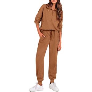 PRETTYGARDEN Women’s Fall 2 Piece Lounge Sets Zip Up Sweatshirt Jogger Pants Sweat Track Suits Travel Outfit Winter Clothing(Dark Khaki)