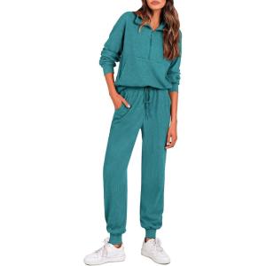 PRETTYGARDEN Women’s Fall 2 Piece Lounge Sets Zip Up Sweatshirt Jogger Pants Sweat Track Suits Travel Outfit Winter Clothing(Lake Blue)