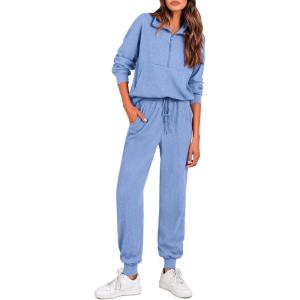 PRETTYGARDEN Women’s Fall 2 Piece Lounge Sets Zip Up Sweatshirt Jogger Pants Sweat Track Suits Travel Outfit Winter Clothing(Light Blue)