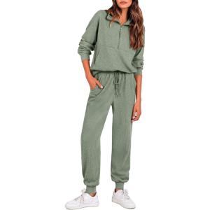 PRETTYGARDEN Women’s Fall 2 Piece Lounge Sets Zip Up Sweatshirt Jogger Pants Sweat Track Suits Travel Outfit Winter Clothing(Light Green)