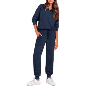 PRETTYGARDEN Women’s Fall 2 Piece Lounge Sets Zip Up Sweatshirt Jogger Pants Sweat Track Suits Travel Outfit Winter Clothing(Navy)