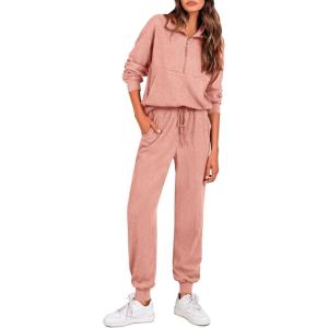 PRETTYGARDEN Women’s Fall 2 Piece Lounge Sets Zip Up Sweatshirt Jogger Pants Sweat Track Suits Travel Outfit Winter Clothing(Pink)