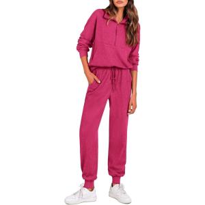 PRETTYGARDEN Women’s Fall 2 Piece Lounge Sets Zip Up Sweatshirt Jogger Pants Sweat Track Suits Travel Outfit Winter Clothing(Rose Red)