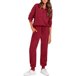 PRETTYGARDEN Women’s Fall 2 Piece Lounge Sets Zip Up Sweatshirt Jogger Pants Sweat Track Suits Travel Outfit Winter Clothing(Wine Red)