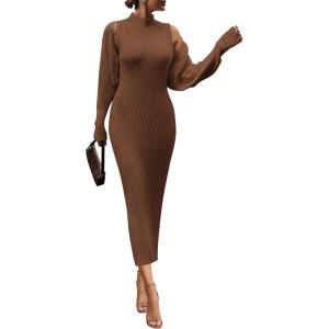 PRETTYGARDEN Women’s Fall 2 Piece Outfits Knit Long Sleeve Cropped Cardigan Pullover Sweater Maxi Dress Sets Winter Clothing(Brown)