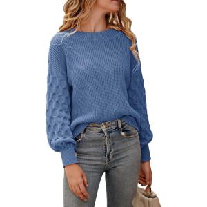 PRETTYGARDEN Women’s Fall 2026 Pullover Sweater Casual Long Sleeve Loose Chunky Knit Tops Blouse Winter Fashion Clothing(Blue)