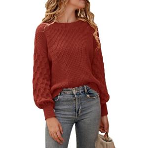PRETTYGARDEN Women’s Fall 2026 Pullover Sweater Casual Long Sleeve Loose Chunky Knit Tops Blouse Winter Fashion Clothing(Brick Red)