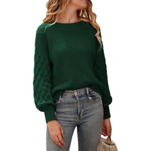 PRETTYGARDEN Women’s Fall 2026 Pullover Sweater Casual Long Sleeve Loose Chunky Knit Tops Blouse Winter Fashion Clothing(Dark Green)