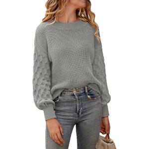 PRETTYGARDEN Women’s Fall 2026 Pullover Sweater Casual Long Sleeve Loose Chunky Knit Tops Blouse Winter Fashion Clothing(Grey)